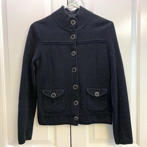 EUC Jones New York Petite Cardigan Sweater, Black, Pockets, 100% Cotton, PS